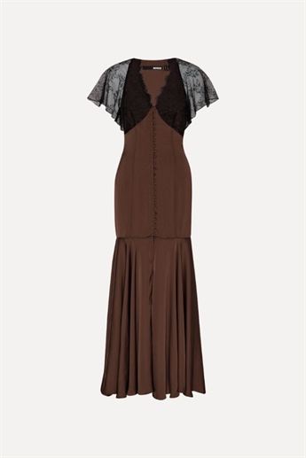 Rotate, Lace Maxi V-Neck Dress, Chicory Coffee